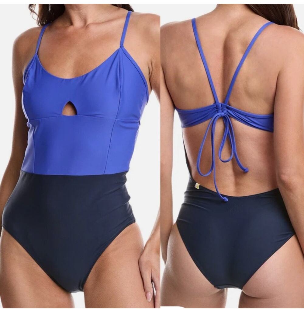 SummerSalt the Swan Dive one-piece swim suit, deep sea hydrangea blue, Size XL
